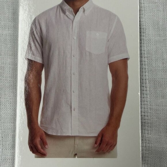 Weatherproof Vintage White Washable Linen Shirt Short Sleeves M a0017 - Picture 2 of 9